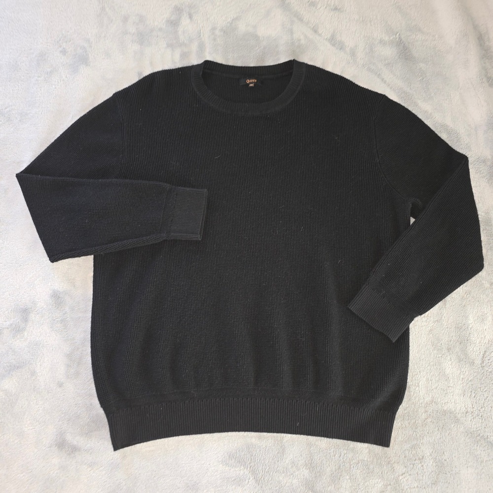 Quince Organic Cotton Cashmere Waffle Crewneck Sweater Black XXL - Picture 3 of 15